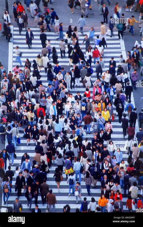 Los Peatones Llenando El Paso De Peatones En El Distrito De Shibuya De