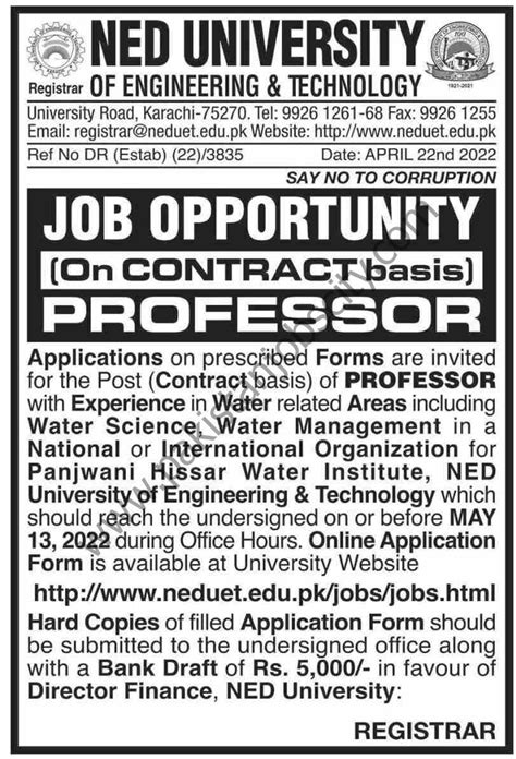 Ned University Of Engineering And Technology Jobs Professor