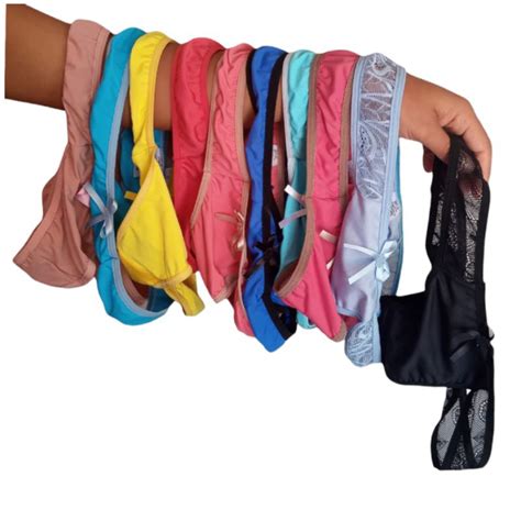 Calcinhas Kit 10 Fio Dental Feminina String Tanguinha Sexy Renda Lingerie Shopee Brasil