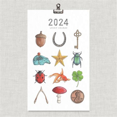 2023 Calendar: Lucky Charms / Good Luck / Four-leaf Clover / Ladybug / Key / Horseshoe ...