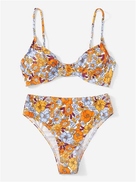 Romwe Sweetness X Gabiciamp Floral Print Push Up Bikini Swimsuit In