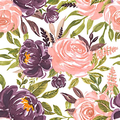 Seamless Pattern Watercolor Flower Rose Pink Purple Background