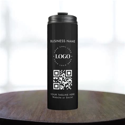 Custom Business Company Logo Qr Code And Text Simple Thermal Tumbler Zazzle