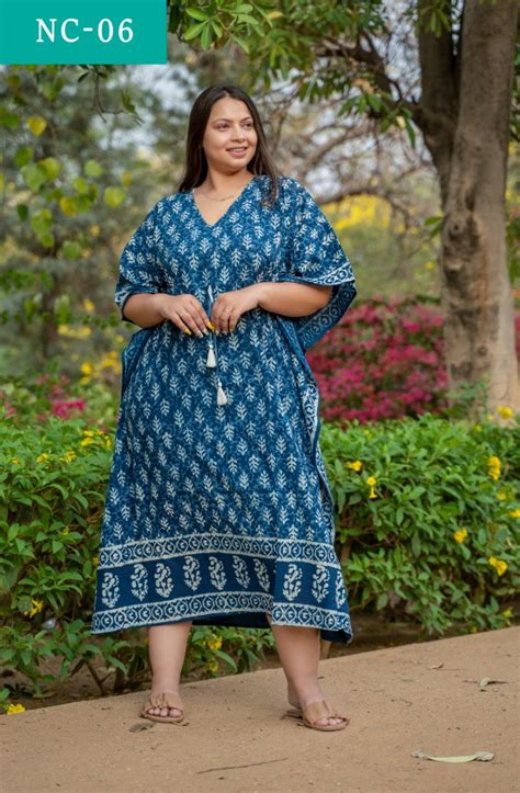 Hand Block Printed Blue Kaftan Indian Cotton Caftan Lounge Etsy