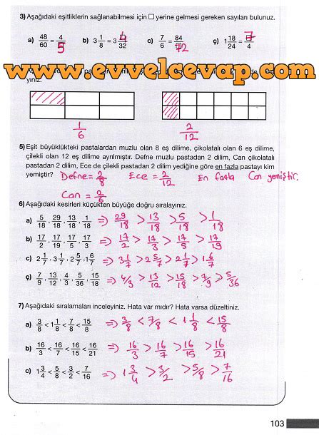 5 Sınıf MEB Yayınları Matematik Ders Kitabı 103 Sayfa Cevapları