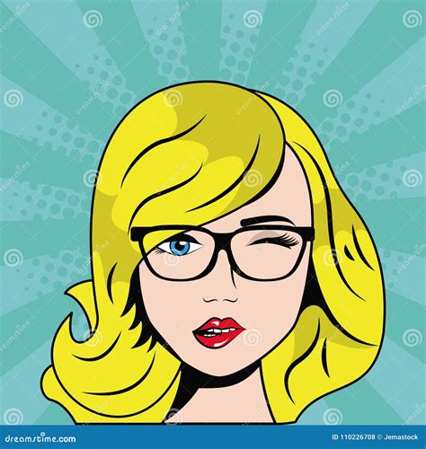 Blonde Woman Wink Glasses Pop Art Comic Stock Vector Illustration Of