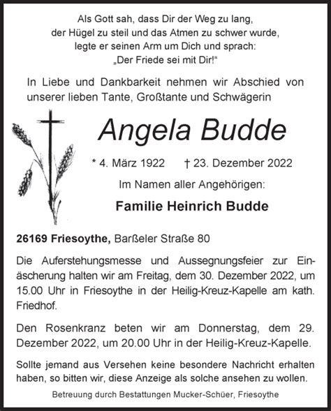 Traueranzeigen Von Angela Budde Om Trauer De