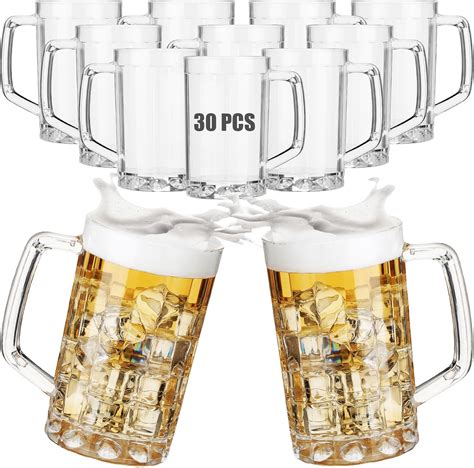 Mifoci 30 Pcs Clear Plastic Beer Mug With Handles 16 Oz