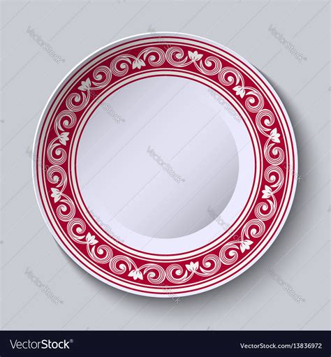 Plate with red ornamental border design template Vector Image