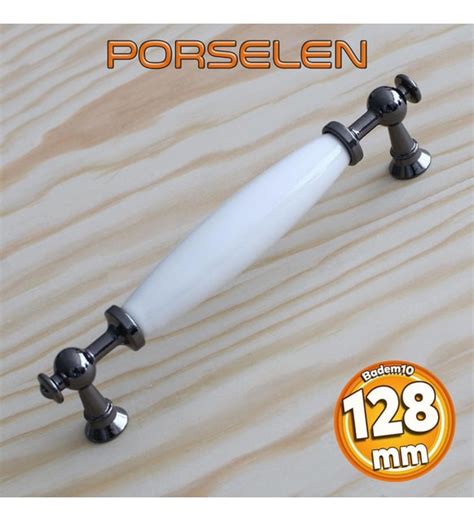 Gerçek Porselen Füme Beyaz 128 mm Kulp Mobilya Çekmece Mutfak Kulplar