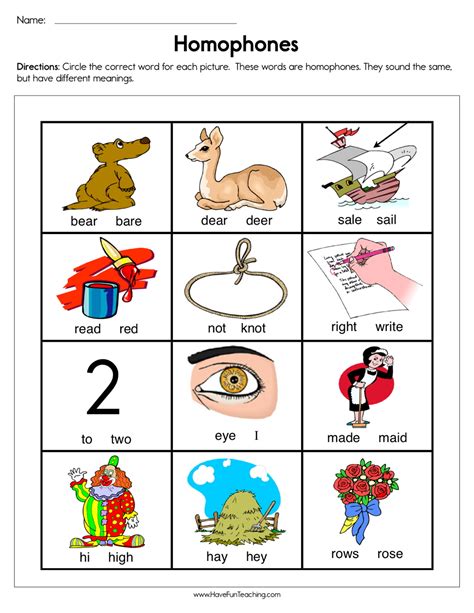 Homophones Printable Games