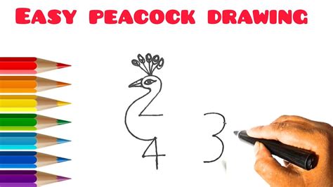 How To Draw A Peacock With Number 243 मोर का चित्र आसानी से बनाना