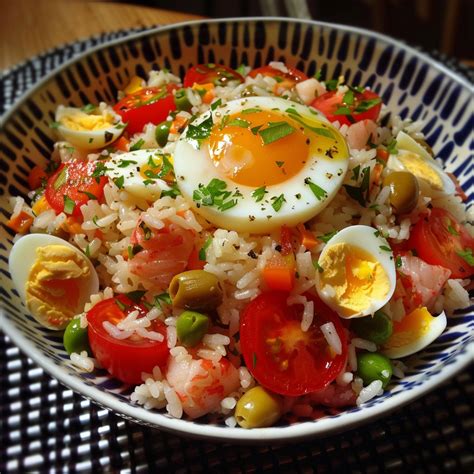 Salade de riz Thon Maïs Tomate Œuf et Olives Recettes Faciles