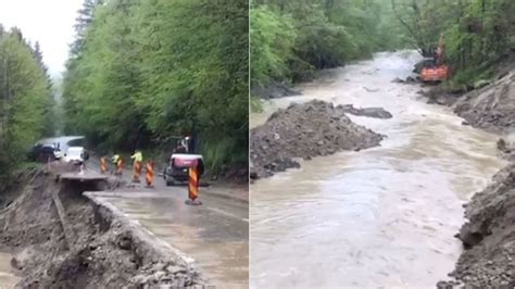 O bucată dintr un drum naţional s a prăbuşit din cauza ploilor puternice