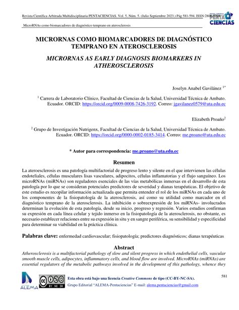 Pdf Micrornas Como Biomarcadores De Diagn Stico Temprano En