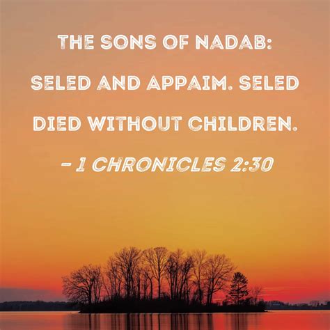 1 Chronicles 2:30 The sons of Nadab: Seled and Appaim. Seled died without children.