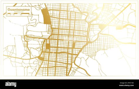 Guantanamo Cuba City Map In Retro Style In Golden Color Outline Map