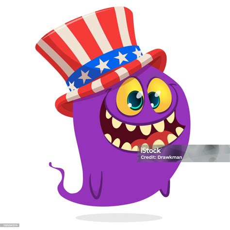 Kartun Monster Lucu Mengenakan Topi Paman Amerika Sam Pada Hari