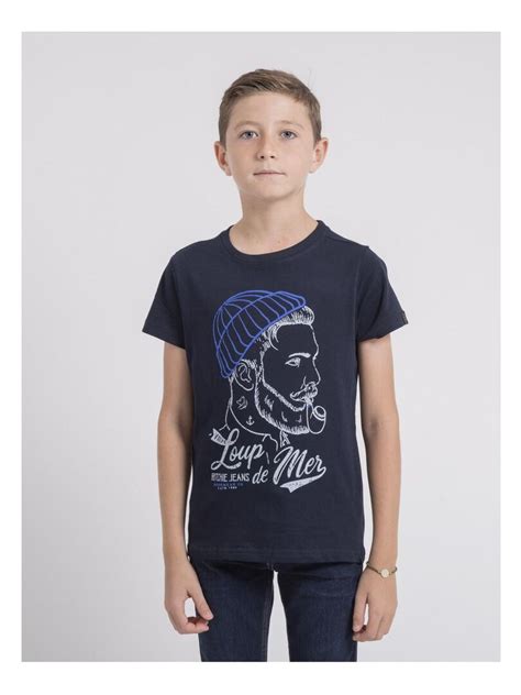 T Shirt Col Rond Pur Coton Jouancy J Bleu Marine Kiabi