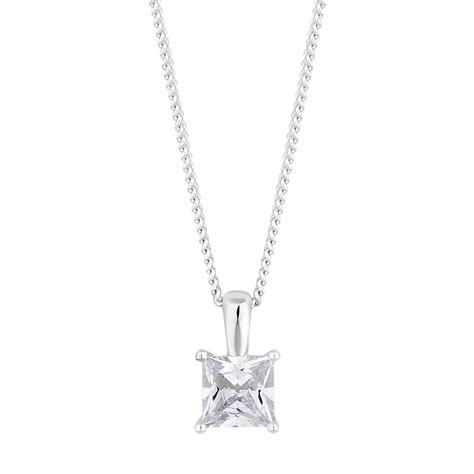 Simply Silver Sterling Silver Square Cubic Zirconia Pendant Necklace