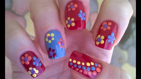 Dotting Tool Flower Nail Art Diy Easy Summer Dot Nails For Beginners Youtube