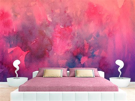 Purple Watercolor Ombre Wallpaper Paint Stains Watercolor Etsy