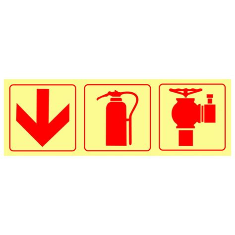 Red Arrow Down Fire Extinguisher And Fire Hydrant Photoluminescent