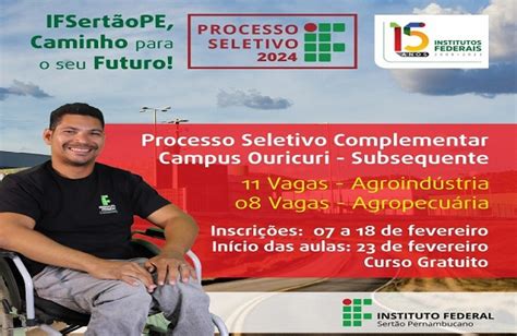 Campus Ouricuri Do Ifsert Ope Lan A Processo Seletivo Complementar Para