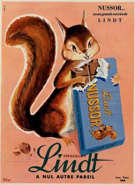 Lindt Chocolates 1956 Fillios Squirrel Vintage Advertisements