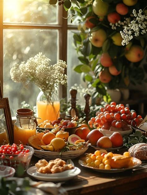 Mesa De Cocina Adornada Con Una Variedad De Frutas Frescas Y Zumo