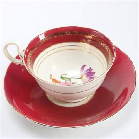 Aynsley Maroon Red And Gold Tea Cup And Saucer Red And Gold Etsy