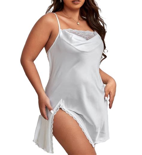 Sexy Cami Strap Slip Dress Sleeveless White Plus Size Nightgowns And Sleepshirts Women S