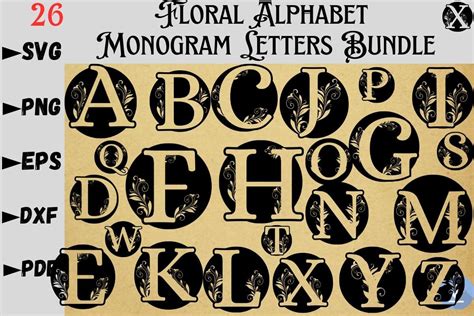 Floral Alphabet Monogram Letters Bundle Bundle Creative Fabrica