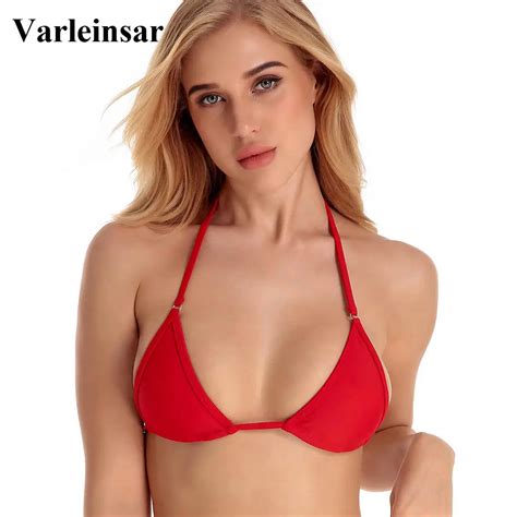 2019 Bather Red Halter String Tie Bikini Top Sexy Two Pieces Swimsuit