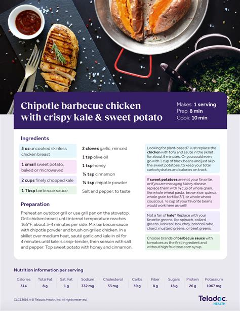 Chipotle Barbecue Chicken With Crispy Kale And Sweet Potato Teladoc Health Inc