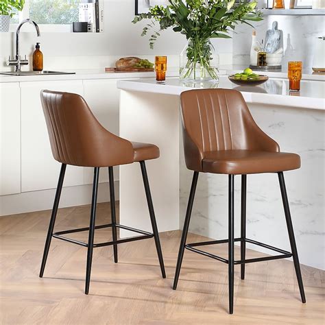 Lisbon Bar Stool Tan Premium Faux Leather Black Steel Only