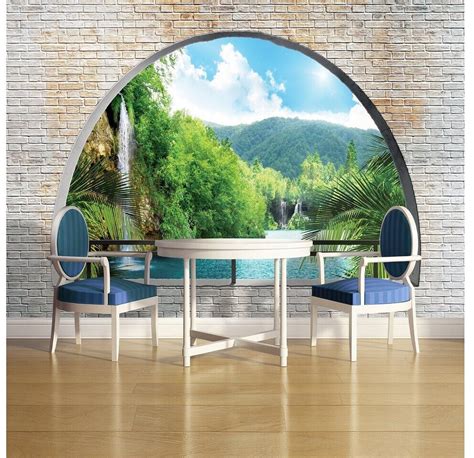 Wallarena 3D Effekt Wasserfall Fenster Terrasse Panorama Natur