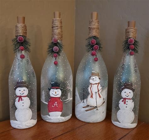 Snowman Painted Wine Bottles Wine Bottle Crafts Christmas Wine