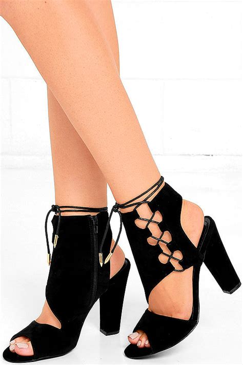 Cute Black Suede Heels Vegan Suede Heels Lace Up Heels 3600 Lulus