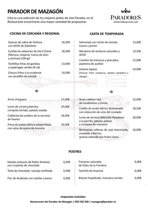 Carta Restaurante Parador De Mazag N