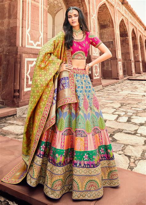 Multicolor Green Heavy Designer Work Bridal Special Lehenga Choli