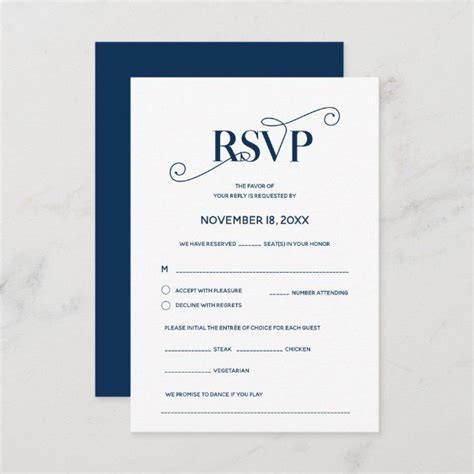 Elegant Classy Rsvp Navy Blue Font Respond Enclosure Card Zazzle