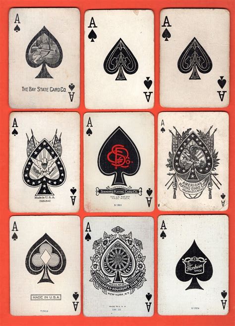 9 Single Swap Playing Cards ACE OF SPADES ALL WIDE UNIQUE ANTIQUE