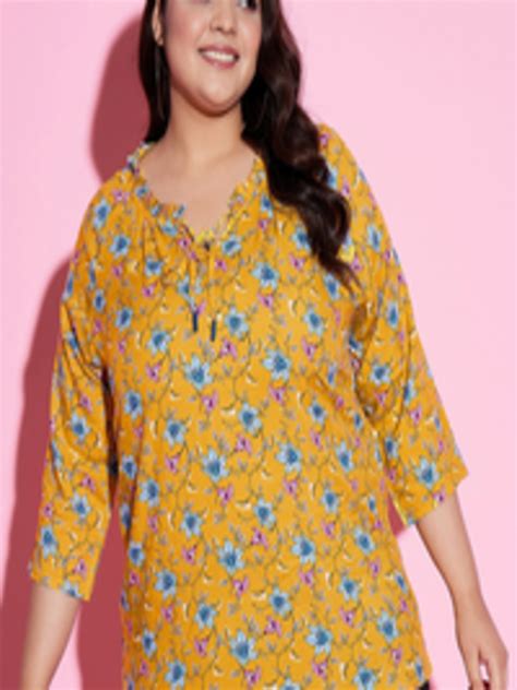 Buy Austivo Plus Size Floral Printed Tie Up With Neck Raglan Sleeves