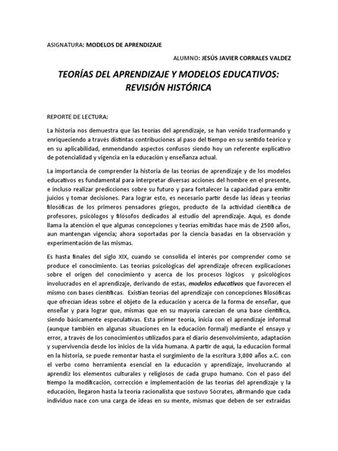 Teorias Del Aprendizaje Y Modelos Educativos Pdf Aprendizaje