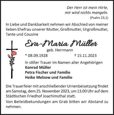 Traueranzeigen von Eva Maria Müller Märkische Onlinezeitung Trauerportal