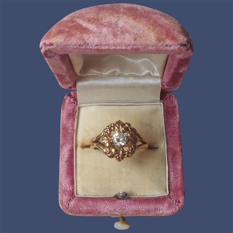 Victorian Revival Ring 10 Antiqued Gold Filled Or Plated Glass Faux Mercy Maude Ruby Lane