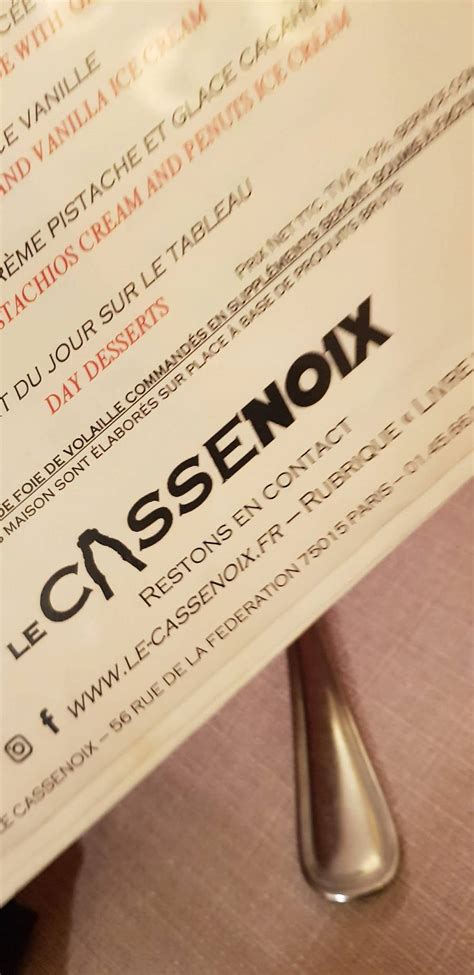 Menu Au Le Casse Noix Restaurant Paris 56 Rue De La Fédération