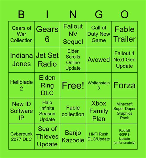 Xbox Showcase Bingo Card