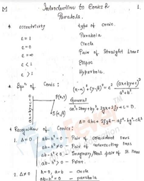 Parabola Hand Written Notes For JEE Mains Advanced Entrance Exam